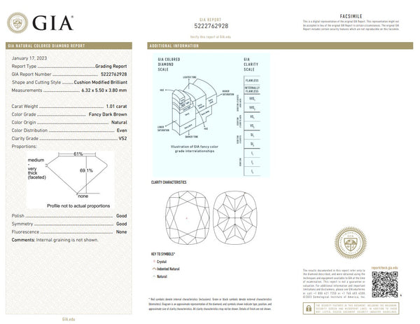 GIA CERTIFIED Diamond Natural Fancy Color VS2 Cushion Cut 1.01 Cts GIA-5222762928