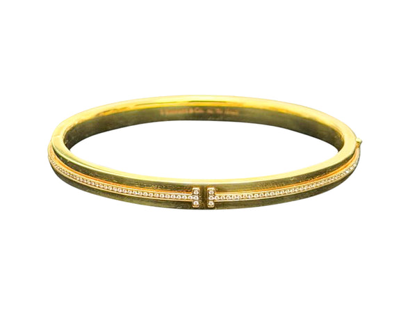 TIFFANY & CO. Hinged T-Bracelet In 18Kt Yellow Gold With VVS Diamonds