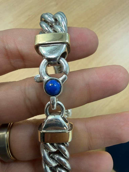 GUCCI 1970 Firenze Modernist Necklace In Solid .925 Sterling 18Kts Gold & Lapis