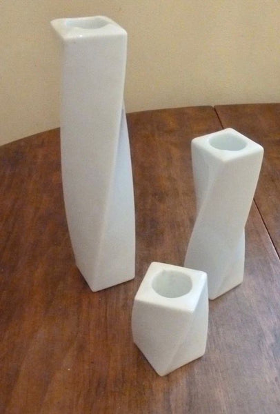 ANGELA CUMMINGS 1983 For Arita Set of Twisted Candlesticks In White Porcelain