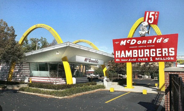 MCDONALD'S 1955 Vintage Large Matte Photograph Of Early Outdoors Restaurant