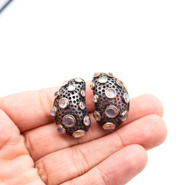 MARILYN COOPERMAN Earrings In 18Kt Yellow Gold Oxidized Sterling & Cabochons Moonstones