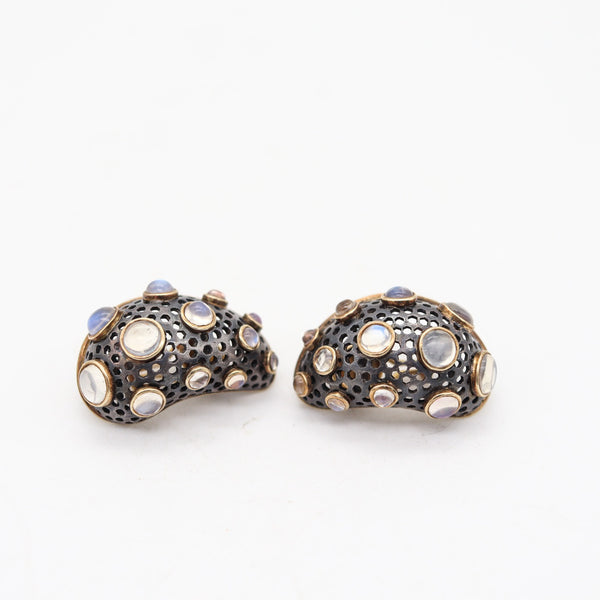 MARILYN COOPERMAN Earrings In 18Kt Yellow Gold Oxidized Sterling & Cabochons Moonstones