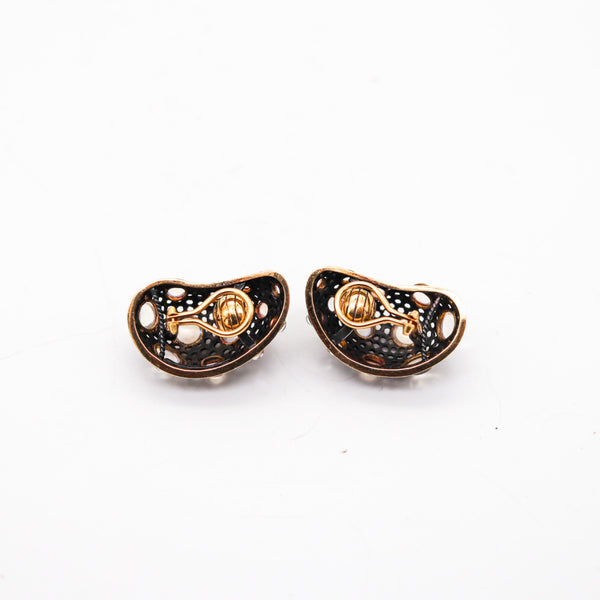 MARILYN COOPERMAN Earrings In 18Kt Yellow Gold Oxidized Sterling & Cabochons Moonstones