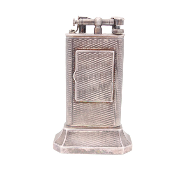 DUNHILL London 1928 Art Deco Petrol Desk Club Clock Lighter In Solid .925 Sterling Silver