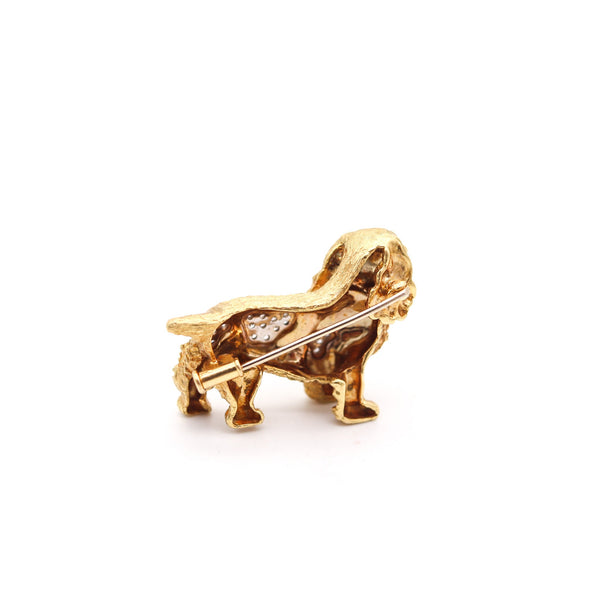 ITALIAN 1960 Dog Brooch In Solid  18Kt Yellow Gold With Diamonds And Rubies