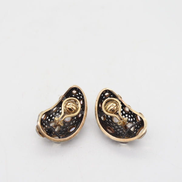 MARILYN COOPERMAN Earrings In 18Kt Yellow Gold Oxidized Sterling & Cabochons Moonstones