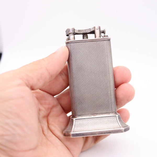 DUNHILL Paris 1929 Art Deco Petrol Desk Barley Tall Club Lighter In Solid .925 Sterling Silver