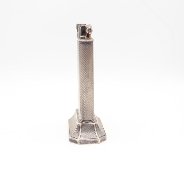 DUNHILL Paris 1929 Art Deco Petrol Desk Barley Tall Club Lighter In Solid .925 Sterling Silver