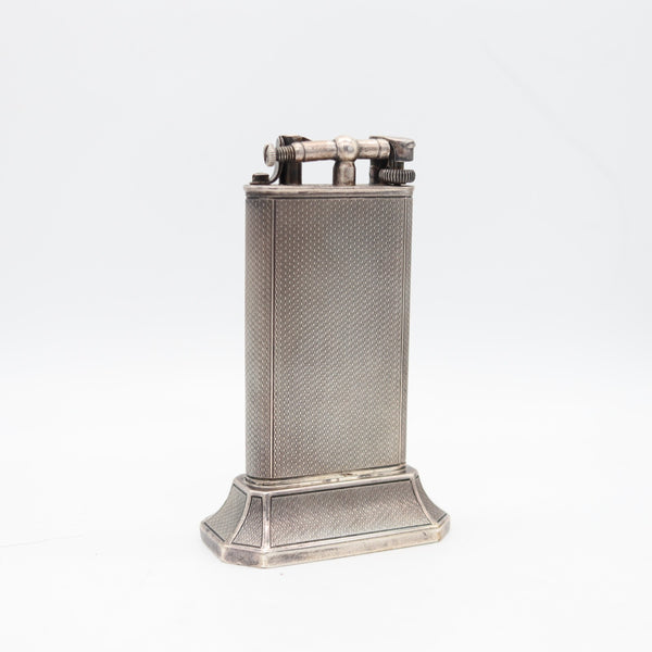 DUNHILL Paris 1929 Art Deco Petrol Desk Barley Tall Club Lighter In Solid .925 Sterling Silver