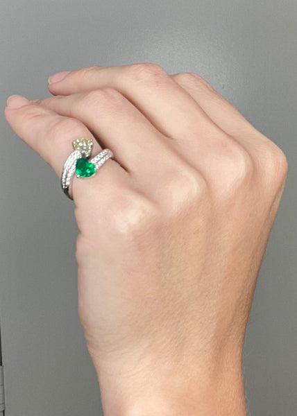 Gia Certified Platinum Toi Et Moi Ring With 2.81 Ctw In Muzo Colombian Emerald & Diamonds