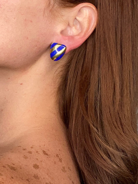 Tiffany Co 1970 Angela Cummings Trillion Earrings In 18Kt Yellow Gold With Blue Lapis Lazuli