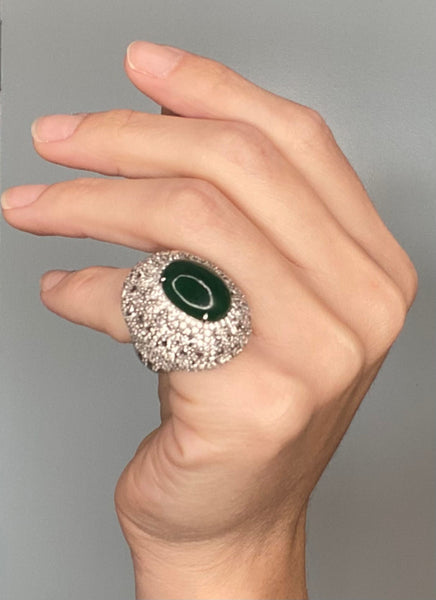 Mouawad Modern Cocktail Ring In 18Kt With 18.66 Ctw In Diamonds And Emerald