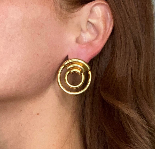 Cartier 1972 Aldo Cipullo Geometric Circled Large Earrings In Solid 18Kt Yellow Gold