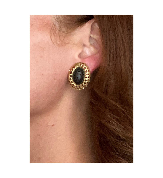 Angela Cummings Studios 1984 Clips Earrings In 18Kt Yellow Gold With Black Jade Carvings
