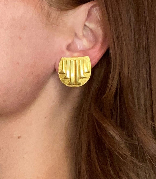 Lalaounis 1970 Modernisme Geometric Earrings In Solid Textured 18Kt Yellow Gold