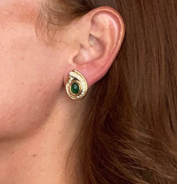 Corrado Fratelli Gem Set Clip Earrings In 18Kt Gold With 6.42 Cts In Emerald And Diamonds