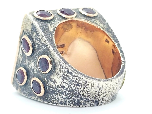 SEVAN BICAKCI 24 KT GOLD & STERLING SILVER, DIAMONDS AND RUBY "CHRIST" RING