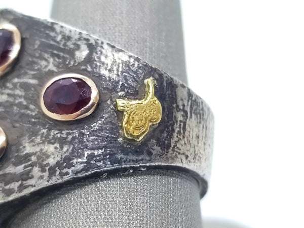 SEVAN BICAKCI 24 KT GOLD & STERLING SILVER, DIAMONDS AND RUBY "CHRIST" RING