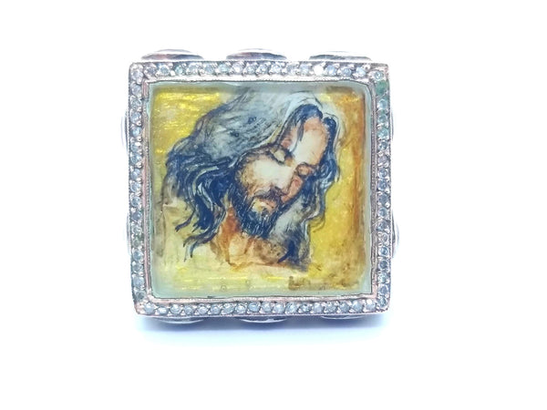 SEVAN BICAKCI 24 KT GOLD & STERLING SILVER, DIAMONDS AND RUBY "CHRIST" RING