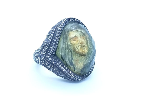 SEVAN BICAKCI DIAMONDS, 24 KT GOLD & STERLING SILVER CHRIST PORTRAIT RING