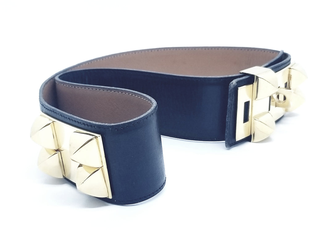 HERMES Collier de Chien Belt in Black Box Leather Size 75