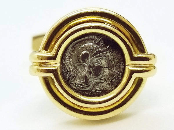 BVLGARI ROME 18 KT MONETTA CUFF LINKS WITH GREEK COIN 300 BC