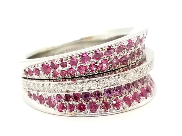 CARTIER PARIS 18 KT PINK SAPPHIRES & DIAMONDS WHITE GOLD RING