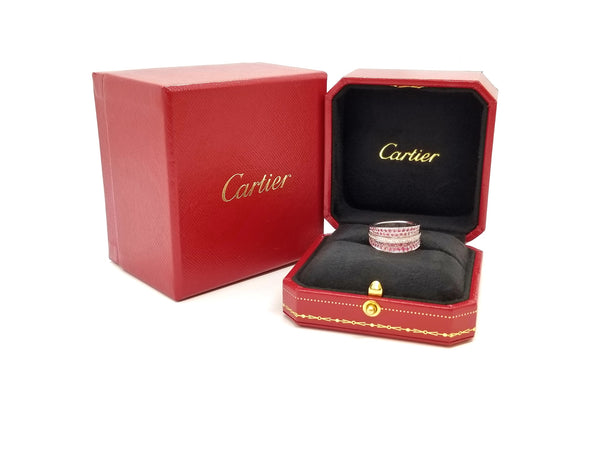 CARTIER PARIS 18 KT PINK SAPPHIRES & DIAMONDS WHITE GOLD RING