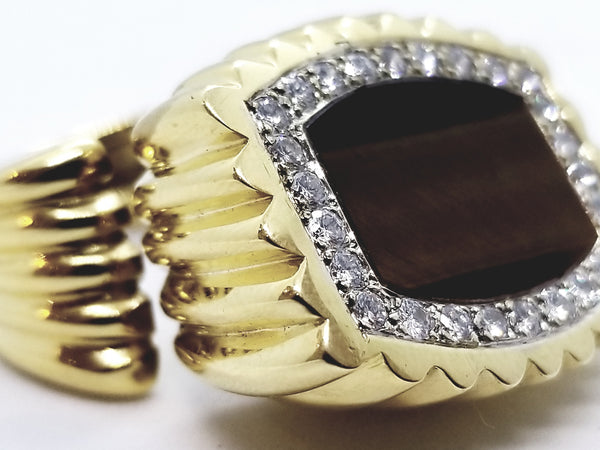 LA TRIOMPHE RETRO 18 KT DIAMONDS & TIGER EYE GOLD RING