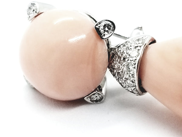 PINK ITALIAN CORAL & DIAMOND 18 KT WHITE GOLD EARRINGS