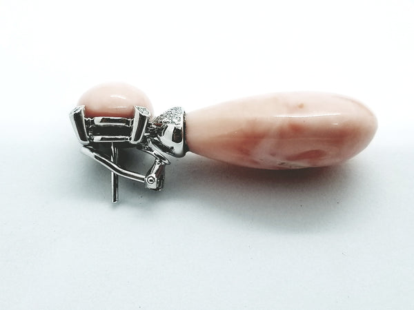 PINK ITALIAN CORAL & DIAMOND 18 KT WHITE GOLD EARRINGS