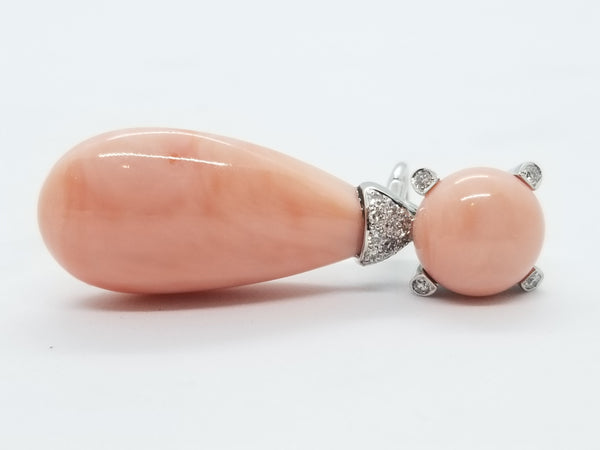 PINK ITALIAN CORAL & DIAMOND 18 KT WHITE GOLD EARRINGS