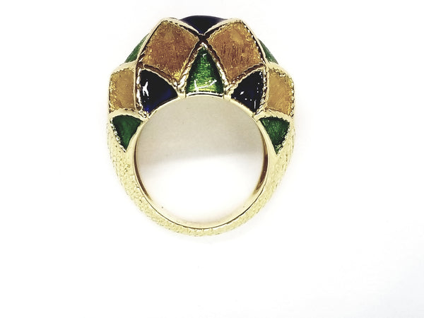 MAUBOUSSIN PARIS ENAMEL 18 KT YELLOW GOLD 1960'S RETRO VINTAGE RING