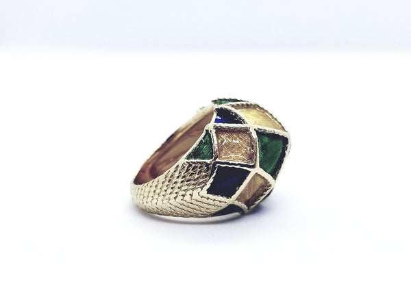 MAUBOUSSIN PARIS ENAMEL 18 KT YELLOW GOLD 1960'S RETRO VINTAGE RING