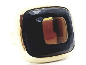 POMELLATO 18 KT YELLOW GOLD CARVED ONYX & CITRINE EXCEPTIONAL OPTICAL RING