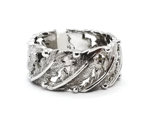 BUCCELLATI 18 KT WHITE GOLD UNISEX BAND WITH LEAVES