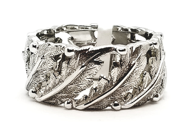 BUCCELLATI 18 KT WHITE GOLD UNISEX BAND WITH LEAVES