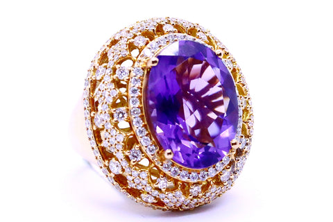 SALAVETTI 18 KT PINK ROSE GOLD DIAMONDS & AMETHYST RING