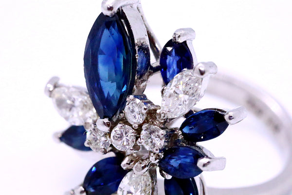 SAPPHIRES AND DIAMONDS CLASSICAL 18 KT WHITE GOLD RING