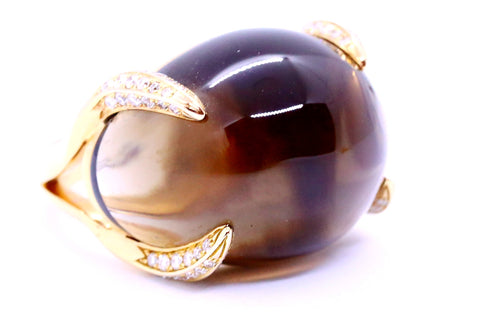 CHIMENTO 18 KT GOLD DIAMOND SMOKEY TOPAZ RING