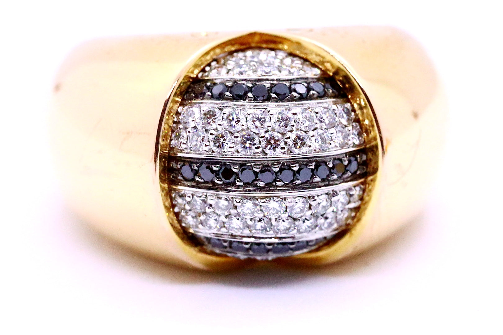 BVLGARI, GIANNI ENIGMA 18 KT YELLOW GOLD WHITE & BLACK DIAMONDS RING