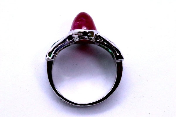 GIA CERTIFIED NATURAL RUBY PLATINUM ART DECO RING WITH GEMSTONES