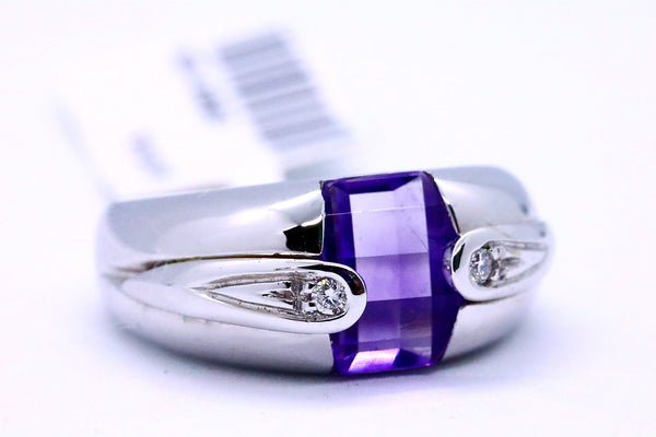 SALAVETTI 18 KT WHITE GOLD RING WITH AMETHYST & DIAMONDS