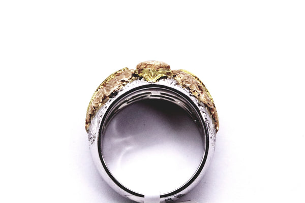 CAZZANIGA 18 KT THREE COLOR GOLD DIAMOND RING UNIQUE BAND