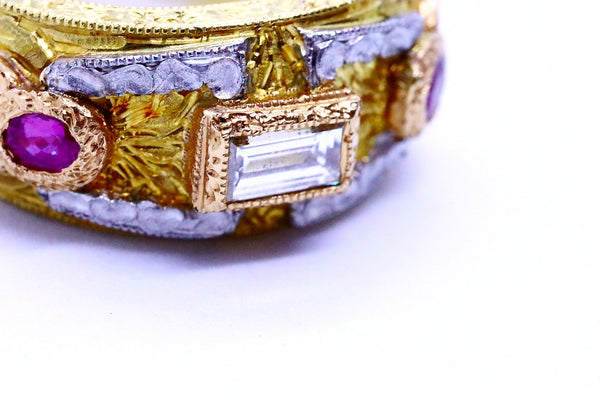 CAZZANIGA ROME DIAMONDS & RUBIES 18 KT YELLOW GOLD RING BAND