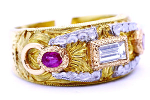 CAZZANIGA ROME DIAMONDS & RUBIES 18 KT YELLOW GOLD RING BAND