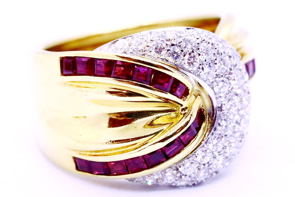 DAMIANI 18 KT GOLD RING WITH DIAMONDS AND BURMA RUBY
