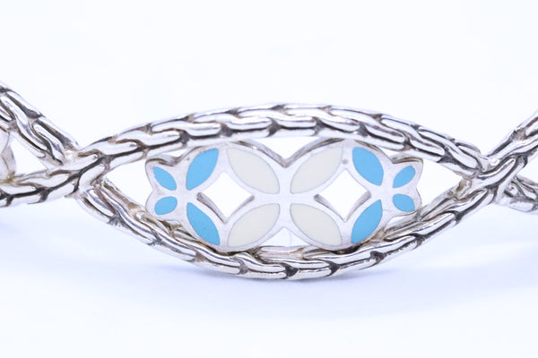 JOHN HARDY ENAMEL FLOWER MOSAIC PATTERN .925 STERLING SILVER BANGLE