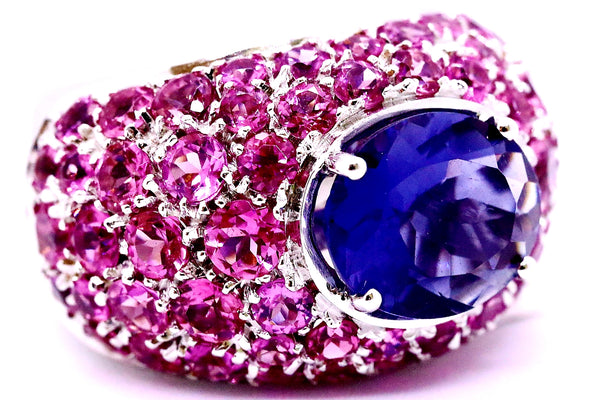 SALAVETTI 18 KT GOLD RING PINK SAPPHIRES AND IOLITE